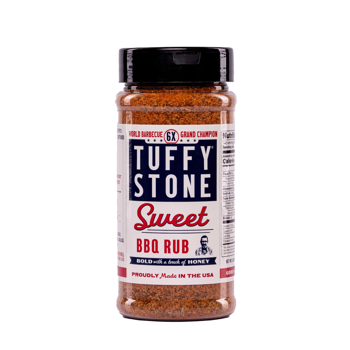 Tuffy Stone Sweet BBQ Rub bottle-front showing premium honey flavor for pork, chicken, and ribs