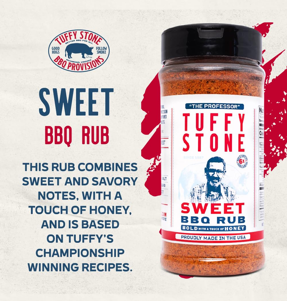 Tuffy Stone Sweet BBQ Rub crust-closeup emphasizes honey glaze and bark