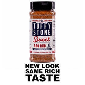 Tuffy Stone Sweet BBQ Rub sprinkle-on-meat demonstrates easy flavor activation for grilling