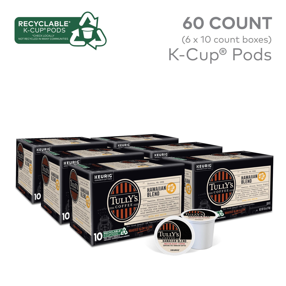 Aroma rising from a Tully's Hawaiian Blend pod hints at a smooth, balanced cup.
