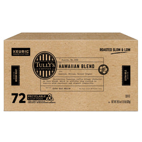 Tully's Hawaiian Blend morning routine with a hot cup in hands.