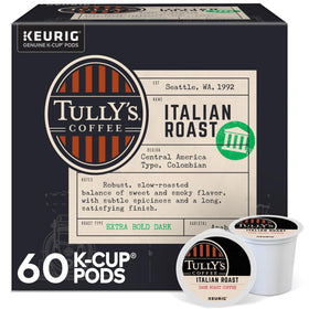 Tully's Italian Roast pod closeup reveals rich aroma and bold flavor.