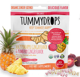 Tummydrops ginger lozenge pineapple pack highlights organic, portable flavor for travel.