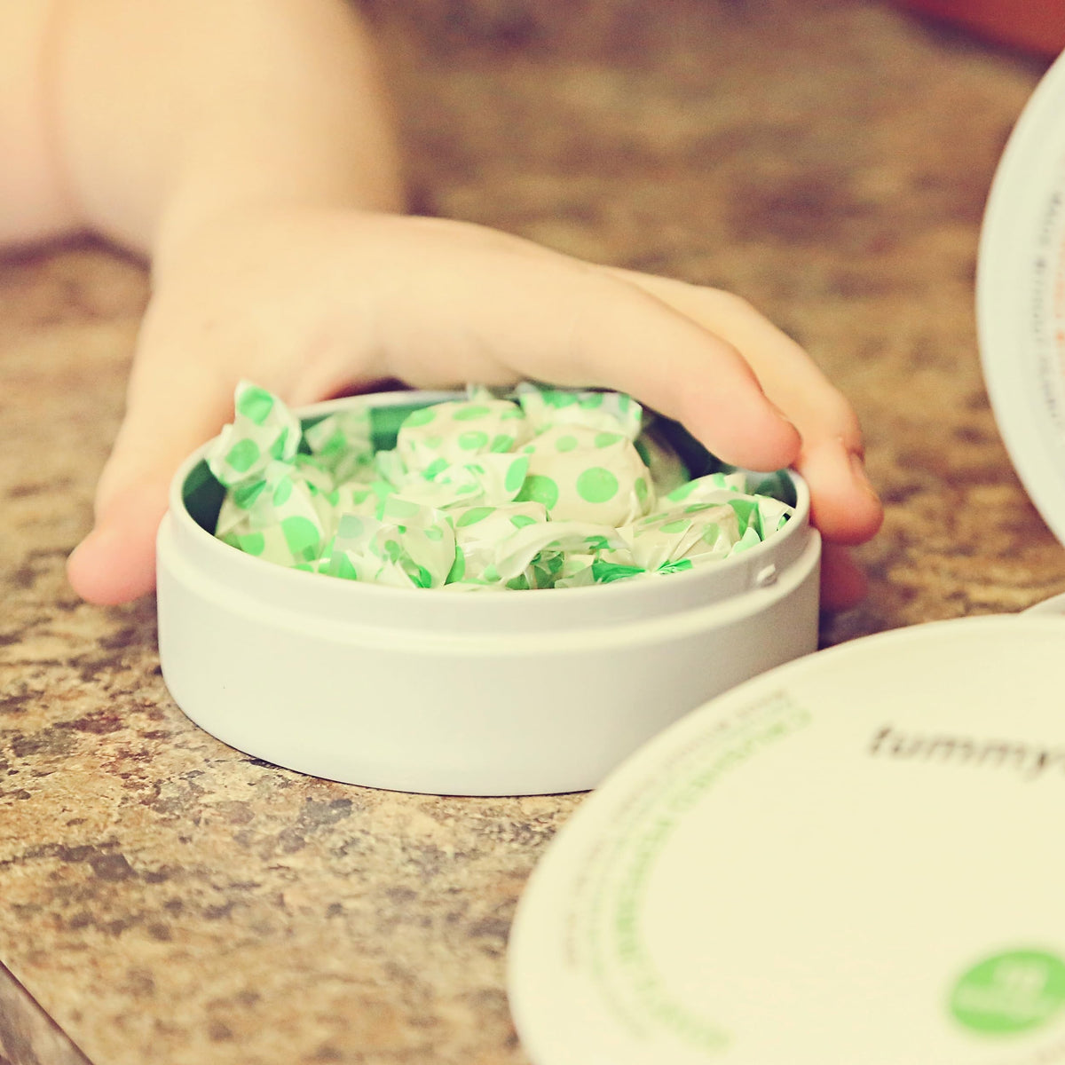 Tummydrops packaging and label emphasize kosher-certified, safety-focused formulation.