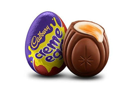 Cadbur.yEaster creme eggs close-up with foil wrappers for gifts.