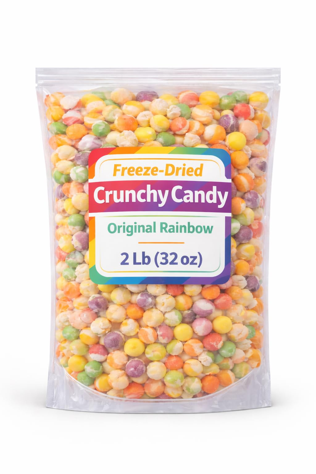 Tundras Freeze Dried Candy Original Rainbow Fruit Crunch closeup of crisp bites for snacking