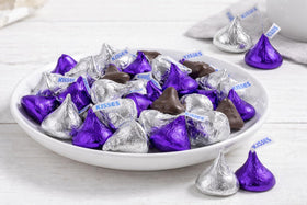 Hershey.sKISSES special dark chocolate in purple foils, perfect for desserts and treats.