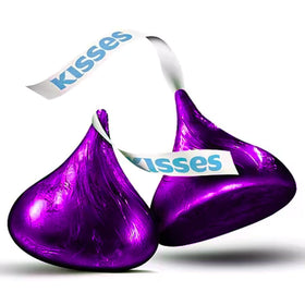 Close-up of purple foil on HersheyPurple KISSES Special Dark