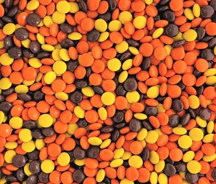Tundras Rees Peanut Butter Pieces in a crunchy shell, perfect for snacking and dessert toppings.