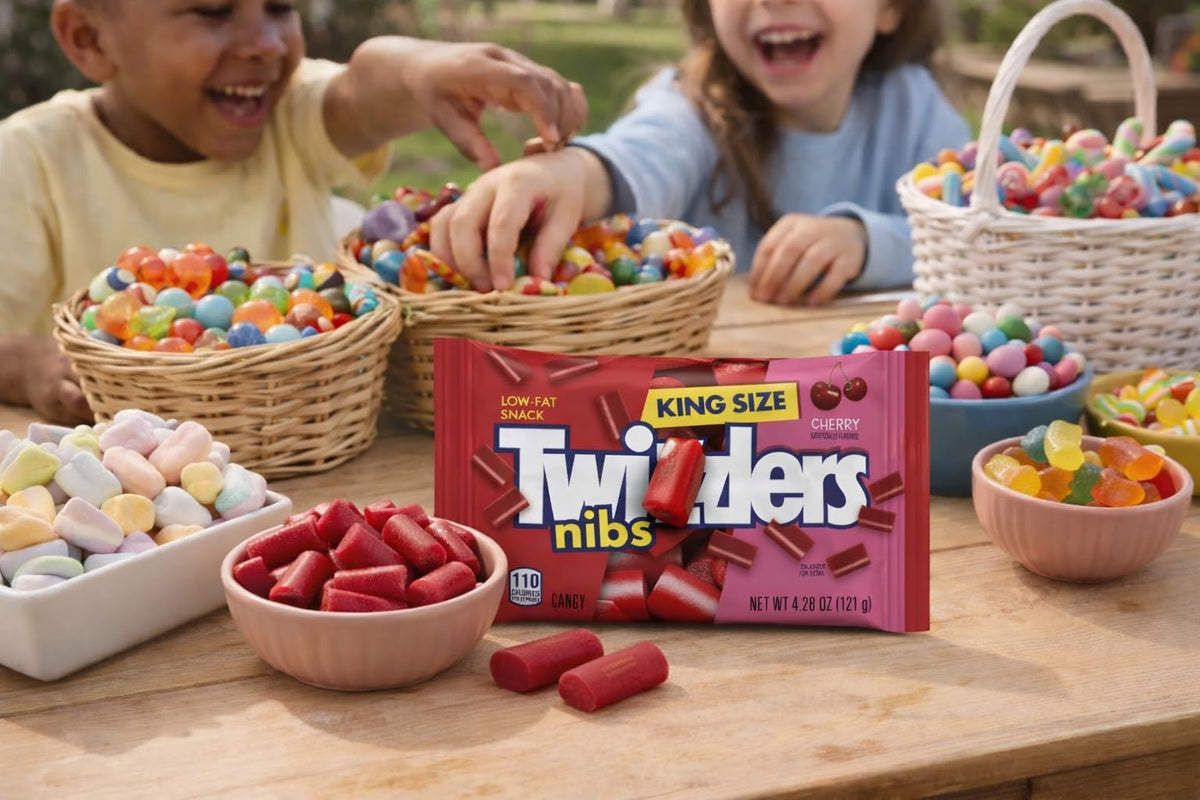 Tundras Twizlers Cherry Nibs lunch snack bags, convenient red candy for school lunches.
