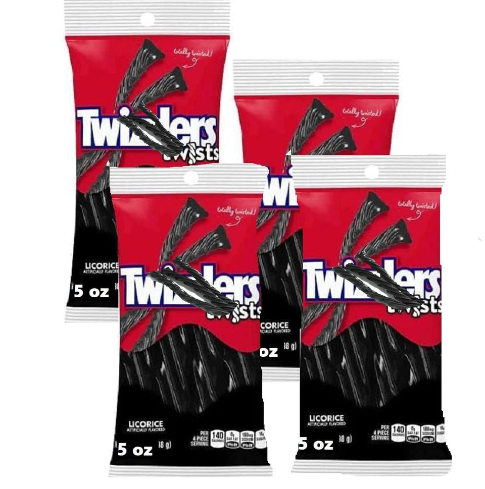 Tundras Twizlers Twist licorice 5oz four-pack in bold packaging, ideal for sharing.