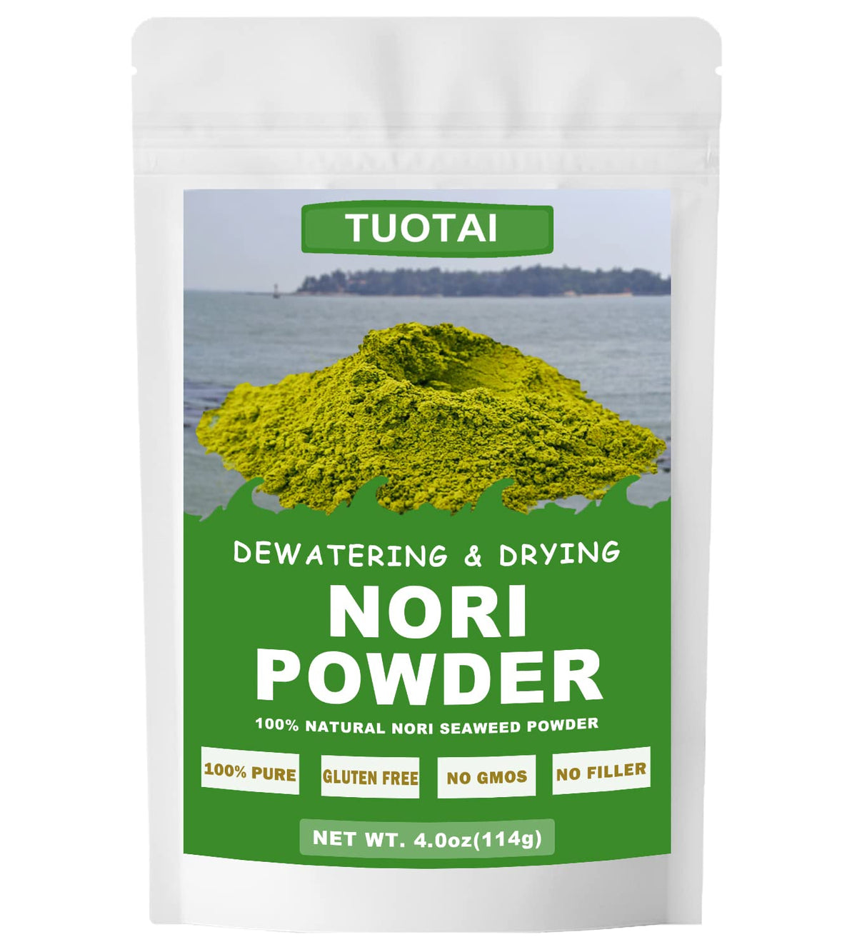 TUOTAI Raw Nori Powder in packaging showcases pure seaweed for flavorful, nutritious meals.