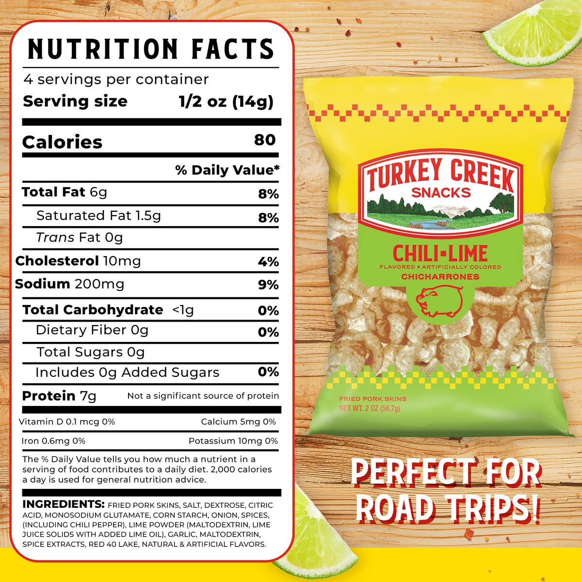 Turkey Creek Chili Lime Chicharrones on-the-go pack — travel-friendly crunch.