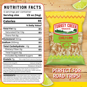 Turkey Creek Chili Lime Chicharrones on-the-go pack — travel-friendly crunch.