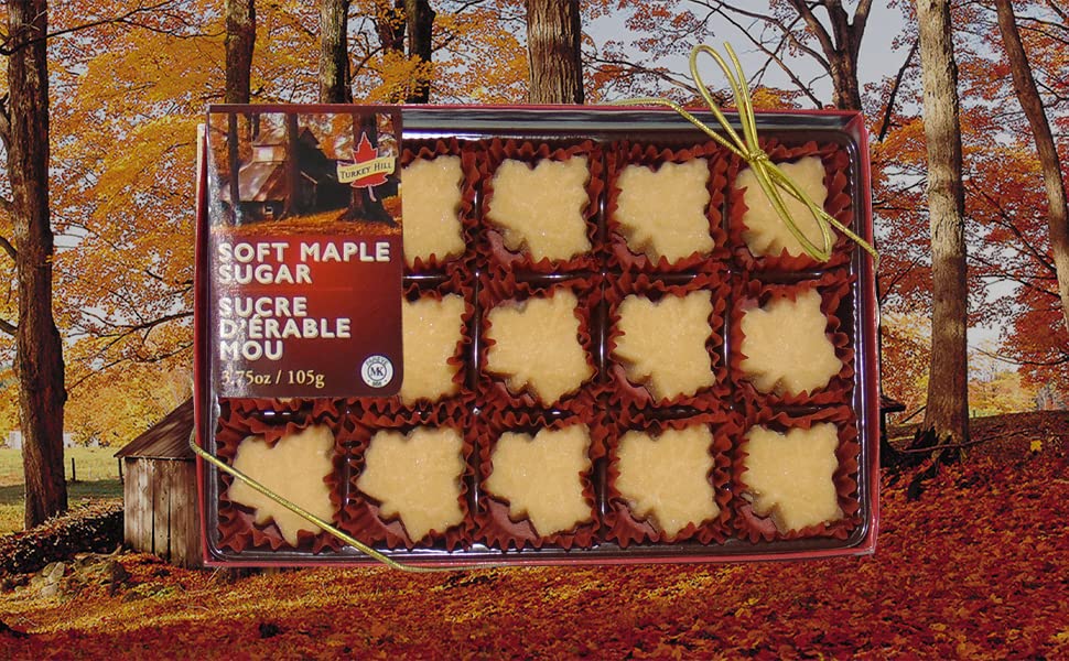 Close-up of Turkey Hill Sugarbush maple candy showing rich amber color and texture