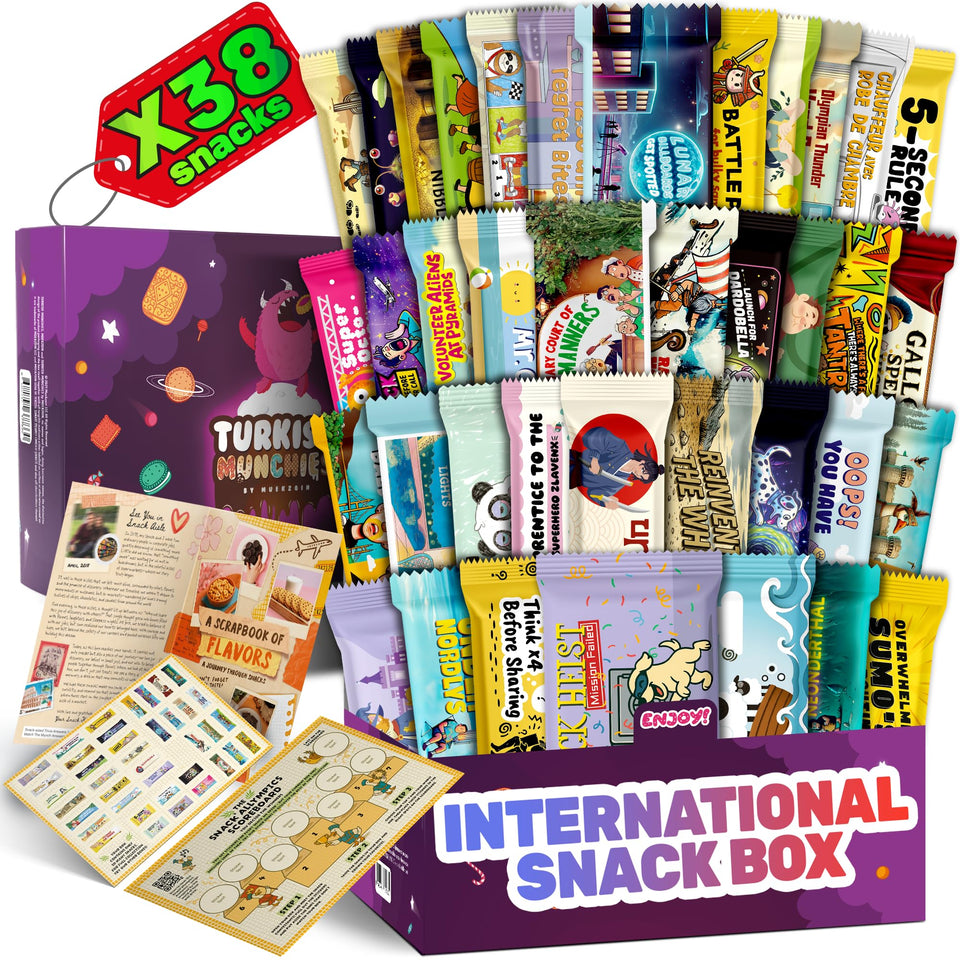 Turkish Munchies by Muekzoin international snack box unboxing reveals a colorful global assortment.