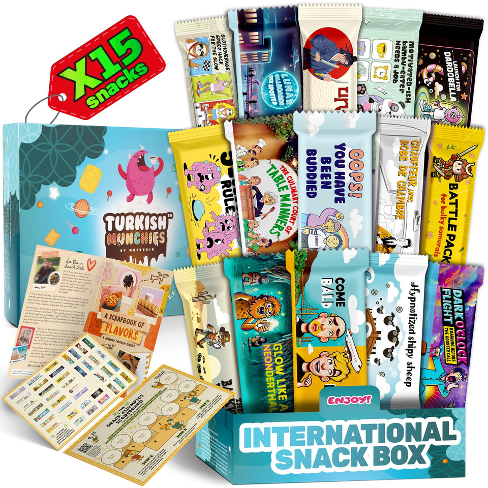 Turkish Munchies Midi hamper box front, gift-ready packaging for surprising friends.