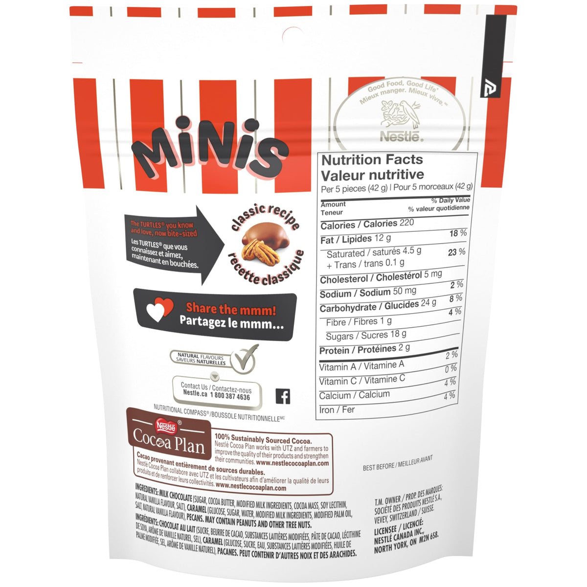 Turtles Mini Original resealable-cap pouch shown, convenient freshness for snack time.