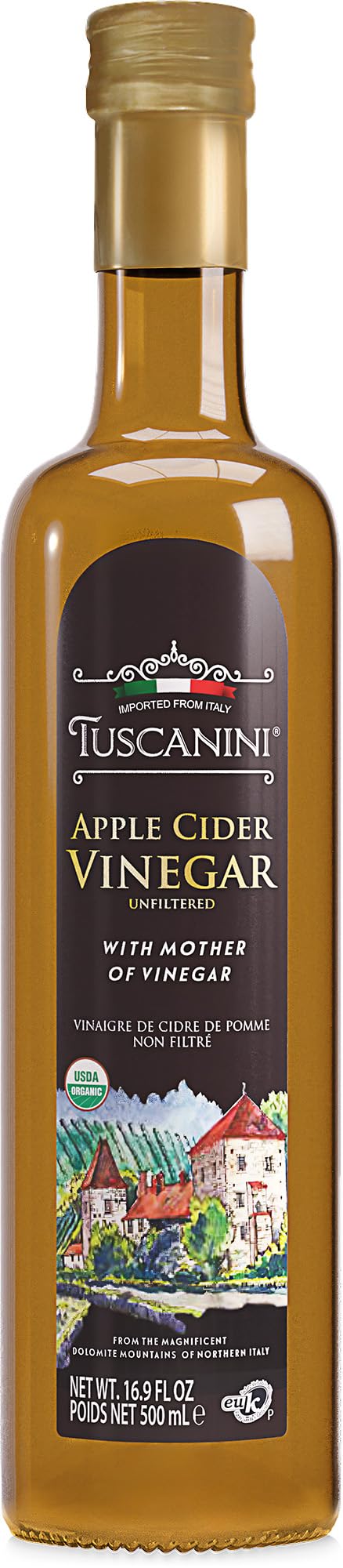 Tuscanini Apple Cider Vinegar with the Mother bottle for authentic flavor.