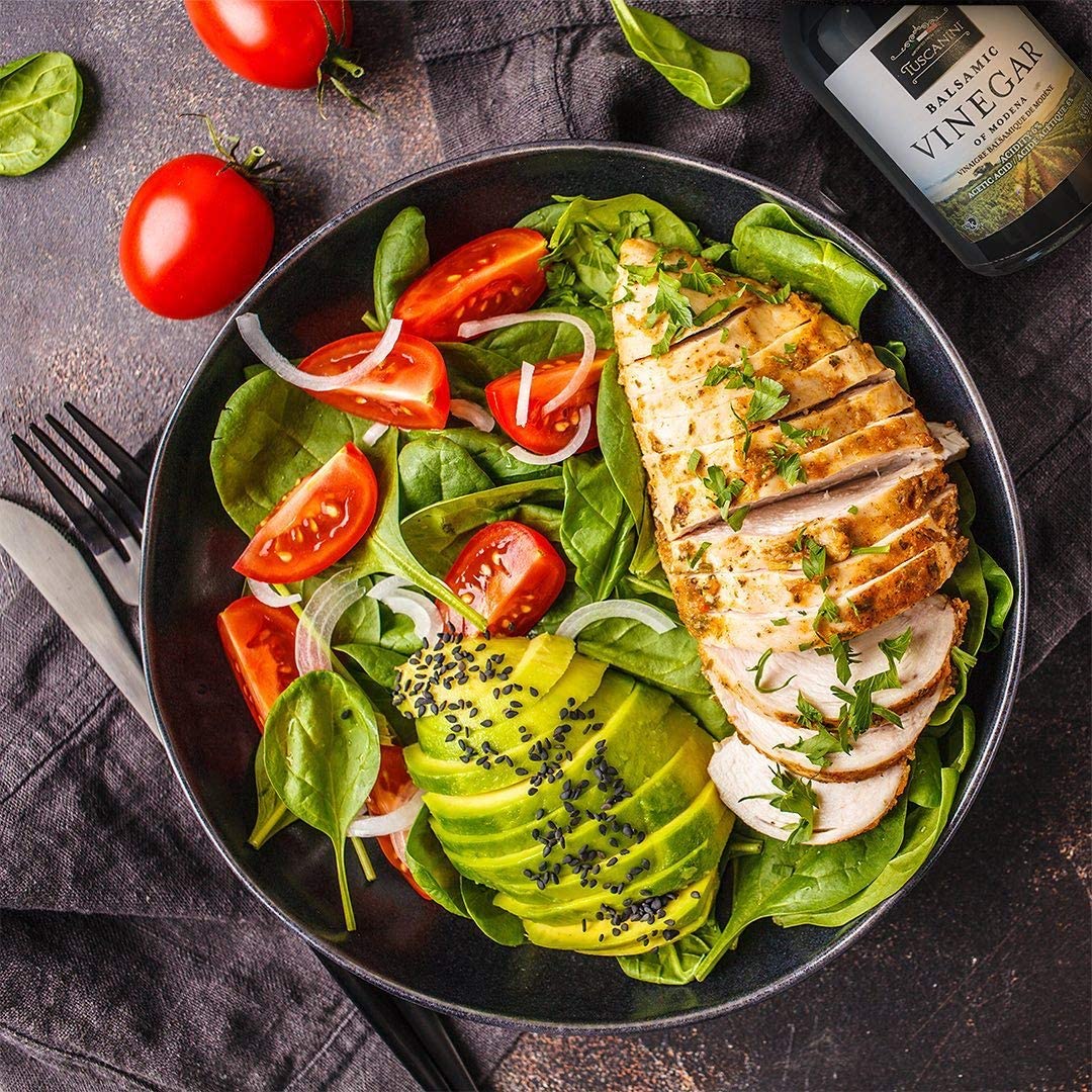 Tuscanini balsamic Modena glass bottle close-up emphasizes clarity and premium finish.