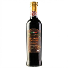 Tuscanini balsamic bottle viewed front, ideal for gourmet dressings and marinades.