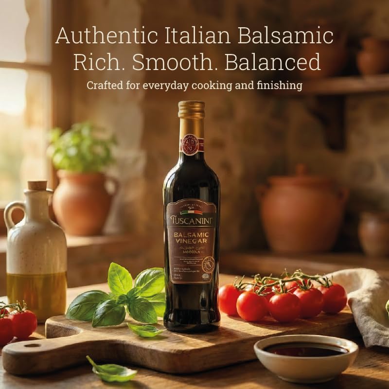 Closeup label of Tuscanini Modena balsamic shows premium quality.