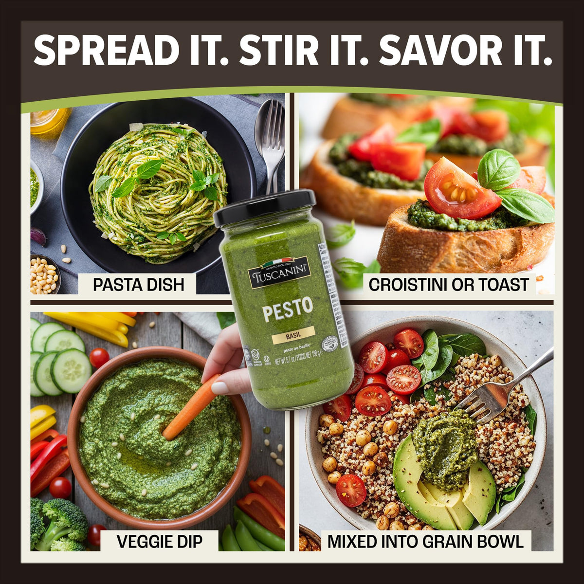 Pasta dish featuring Tuscanini Basil Pesto for a vibrant basil-forward plate.
