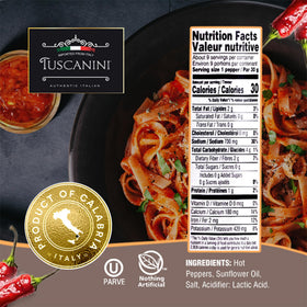 Kosher-certified Tuscanini peppers in oil, shows authentic Italian processing