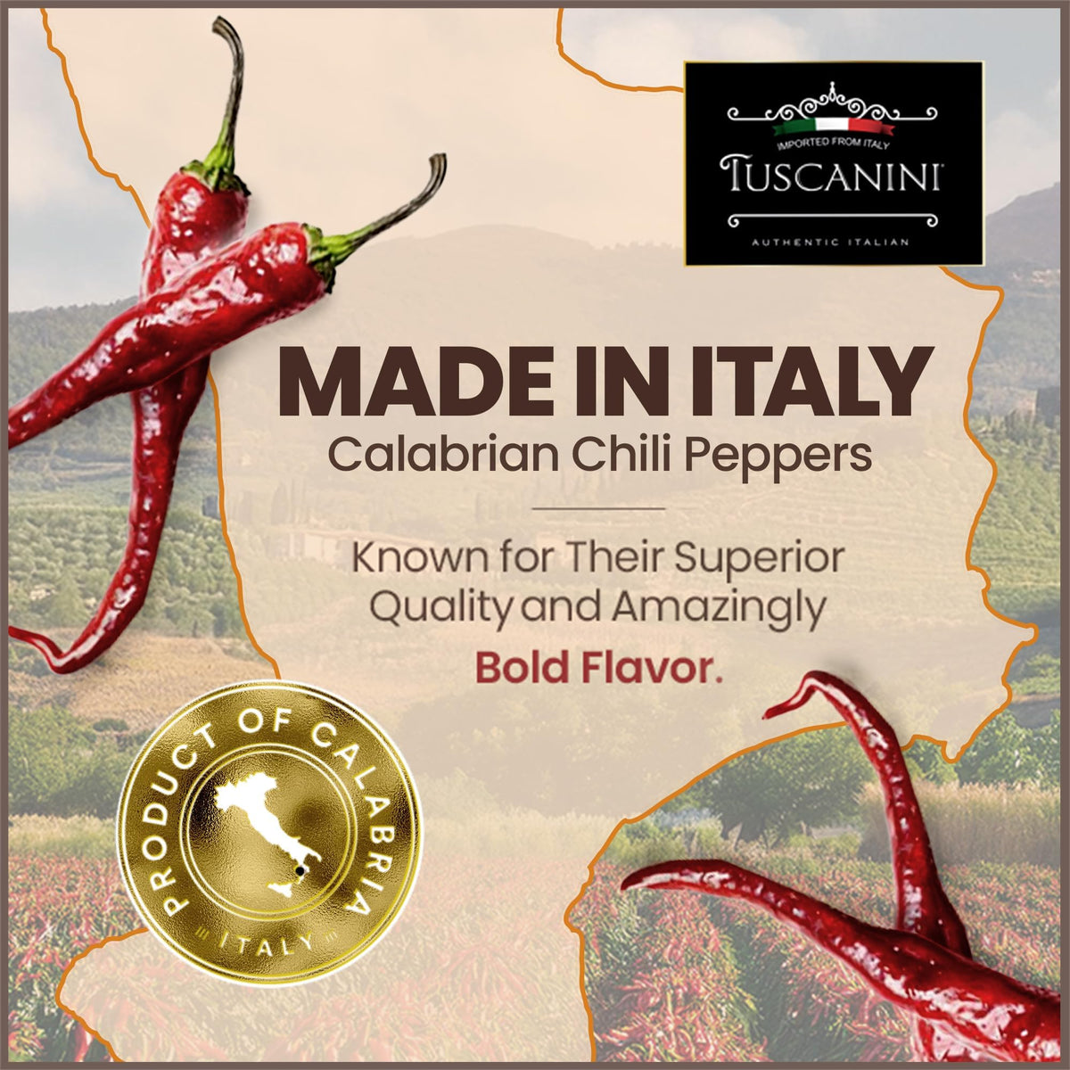 Tuscanini italian-chili-peppers-on-pizza-slice; bold, tangy kick in every bite.