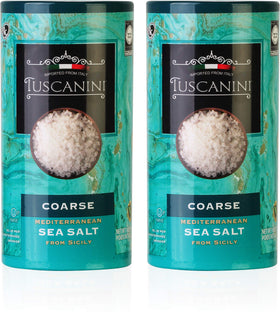 Tuscanini coarse sea salt packaging on display, authentic Italian quality for home cooking.