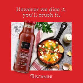 Rustic kitchen setup with Tuscanini crushed tomatoes ready for recipes