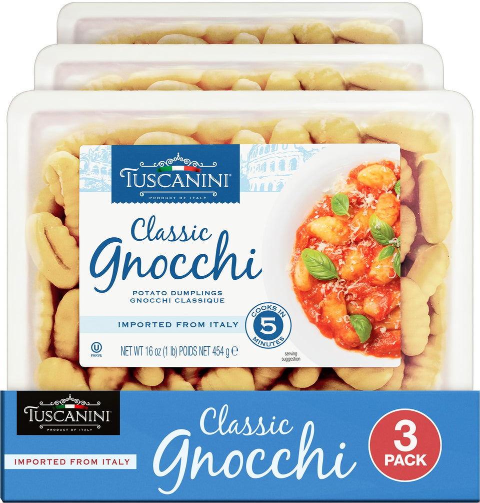 Tuscanini Gnocchi raw dumplings ready to boil for quick weeknight dinners.