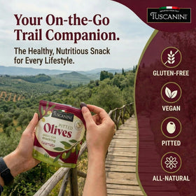 Gluten-free Tuscanini olives highlight easy, meal-friendly snacking.