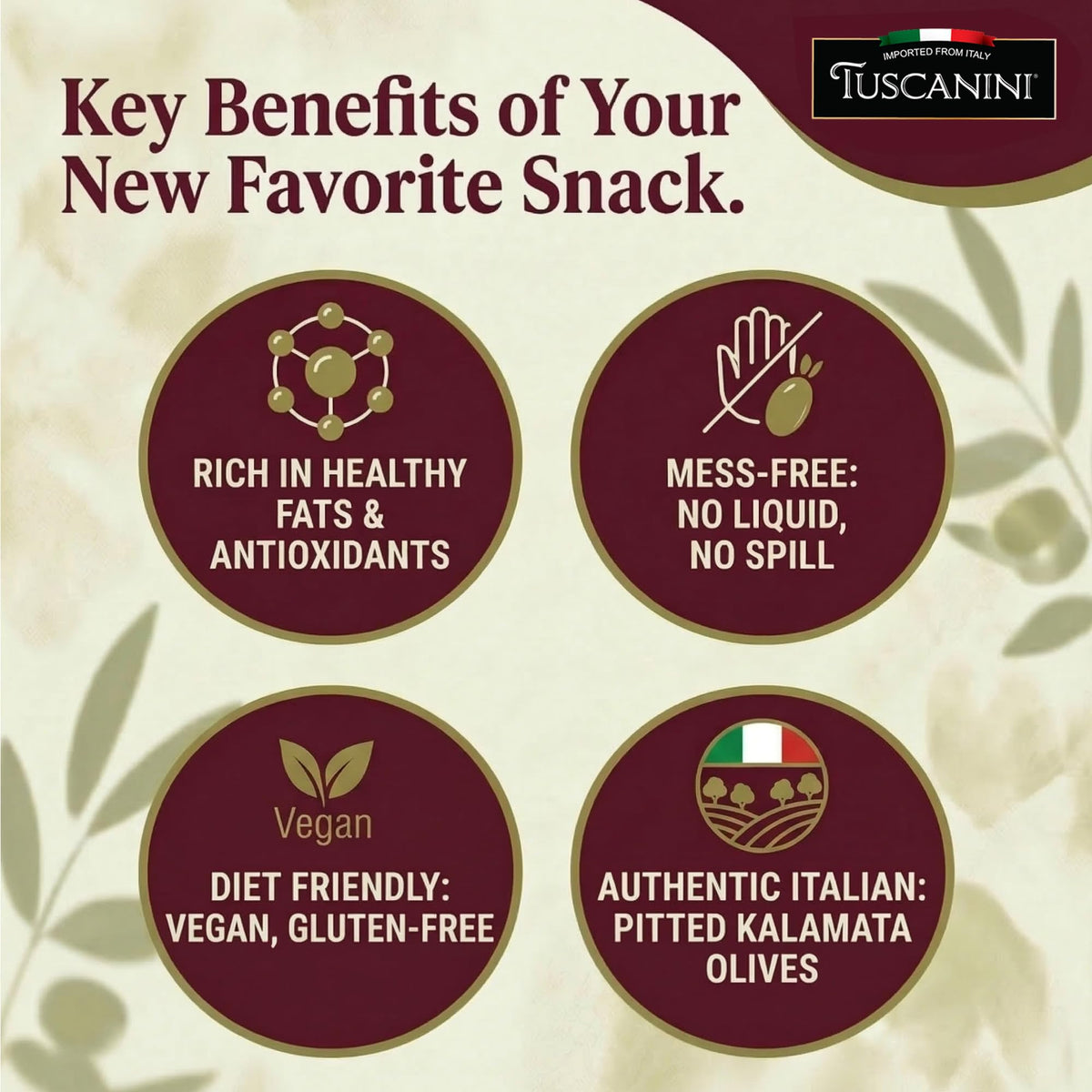 Travel-friendly olives ideal for picnics, planes, and office desks.