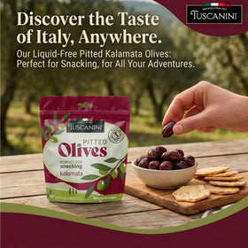 Pitted Kalamata olives from Tuscanini, ready for quick bites.