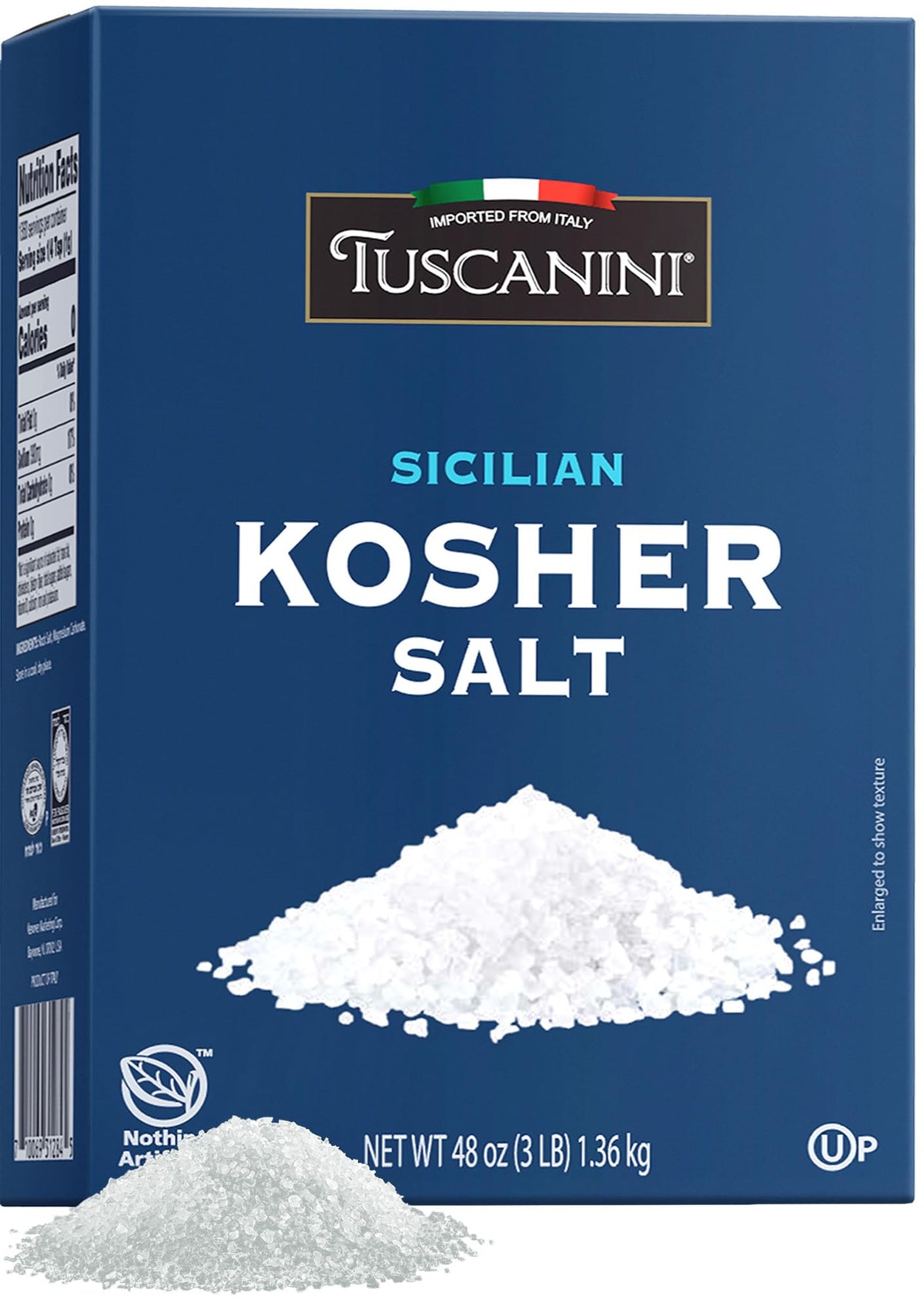 Tuscanini Kosher Salt, coarse flakes, ideal for crisp seasoning
