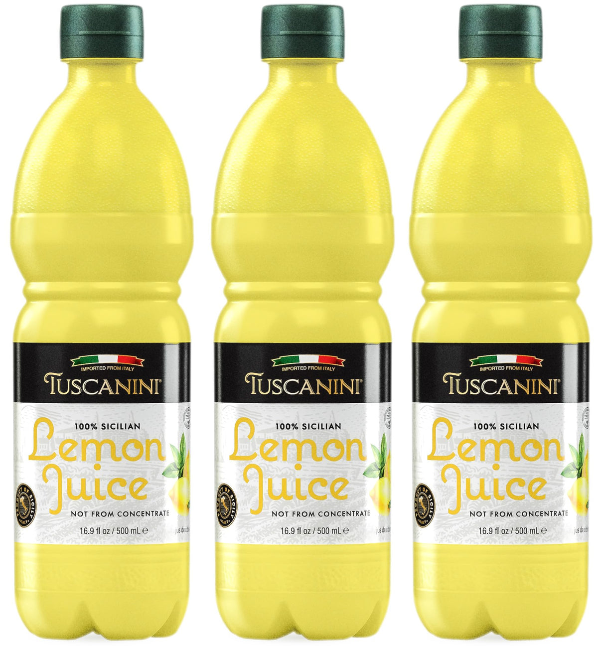Tuscanini lemon juice 3 pack bottles in fridge ready for dressings and marinades