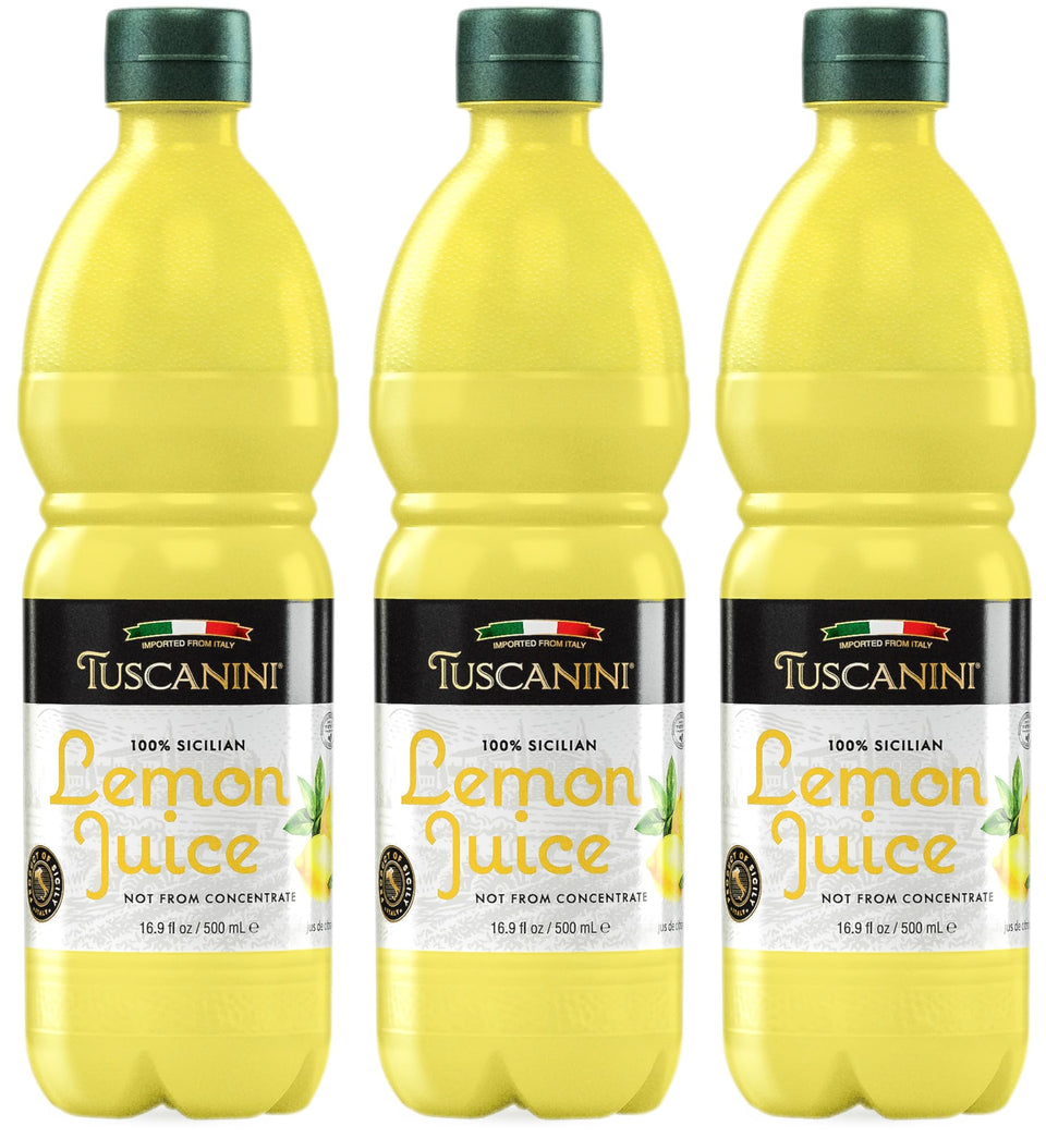 Tuscanini lemon juice 3 pack bottles in fridge ready for dressings and marinades