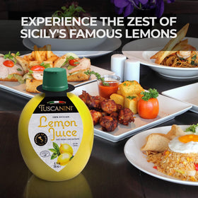 Lemon-shaped Tuscanini bottle on kitchen counter for quick flavor boosts