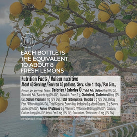 Label detail of Tuscanini lemon juice showing origin and kosher certification