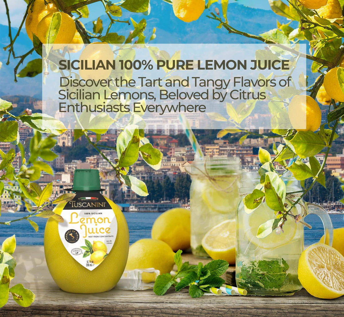 Tuscanini lemon juice packaging from Italy showing authentic product
