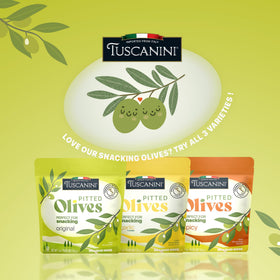 Tuscanini olive pouch with minimal ingredients for clean flavor.