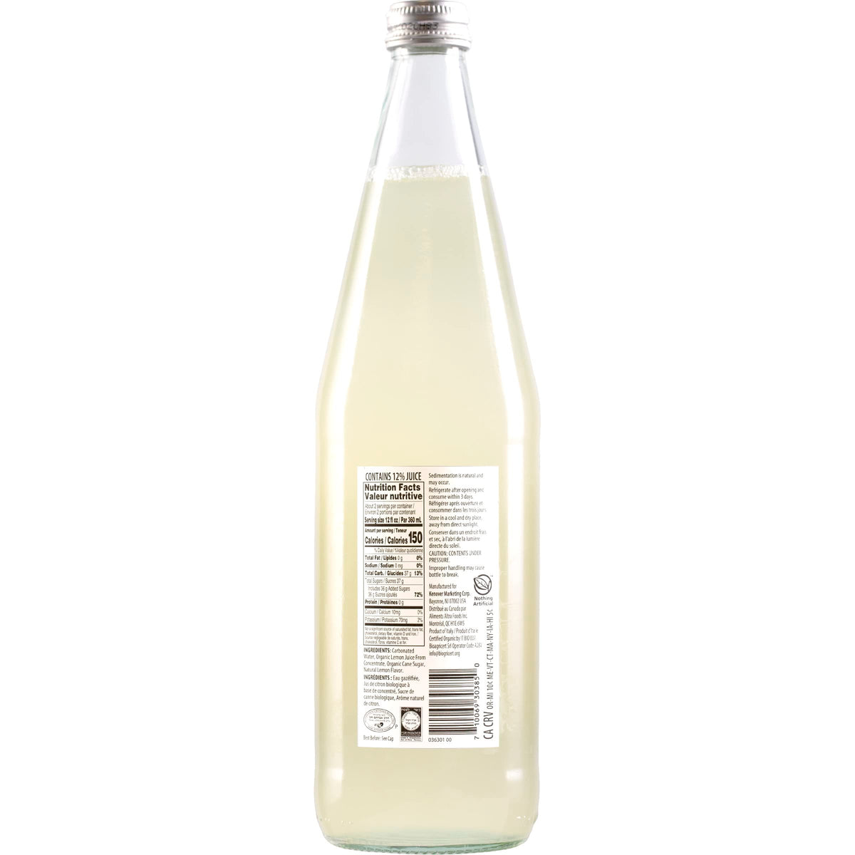 Tuscanini Premium Organic Sparkling Lemonade pour into glass demonstrates crisp bubbles and zesty aroma.