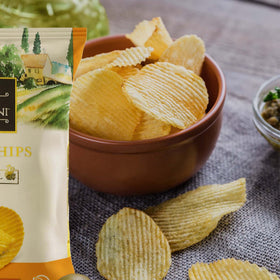 Tuscanini Ripples chips 8-pack display, convenient pantry snack for lunches