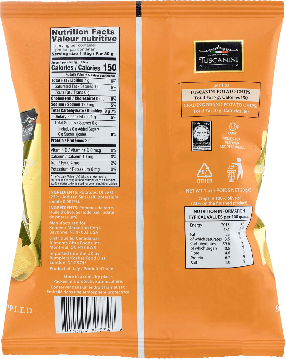 Tuscanini Ripples chips sea salt olive oil drizzle enhances flavor