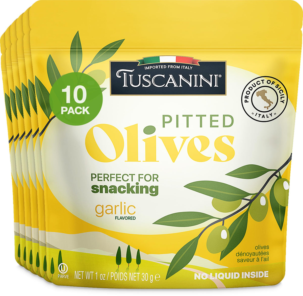 Tuscanini Snack Olives on-the-go pouch for effortless snacking.