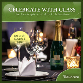 Chilled Tuscanini Sparkling Apple Cider glass pour with festive bubbles