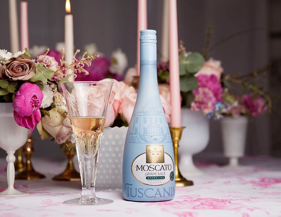 Kosher-certified Tuscanini Moscato label on a sleek bottle.