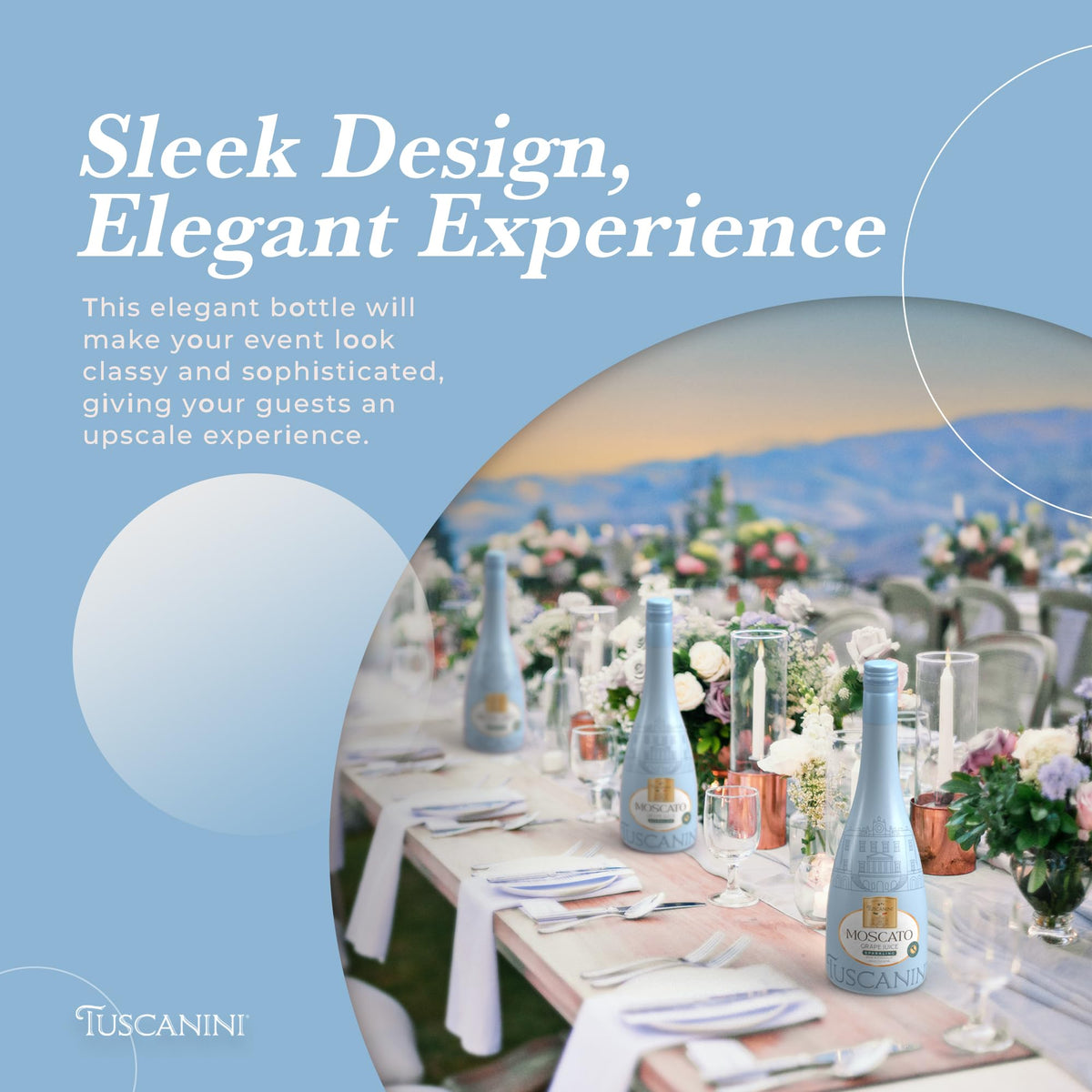 Pouring Tuscanini Moscato into a flute, bubbles rise for a refreshing moment.