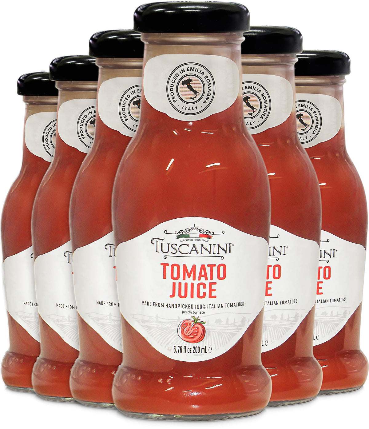 Tuscanini tomato juice bottle for sipping a premium Italian flavor